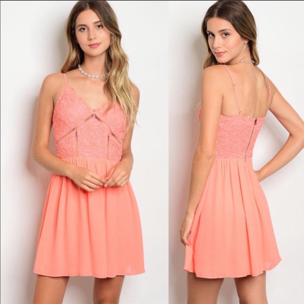 Coral Dress with cut out floral top detail - Picture 6 of 6